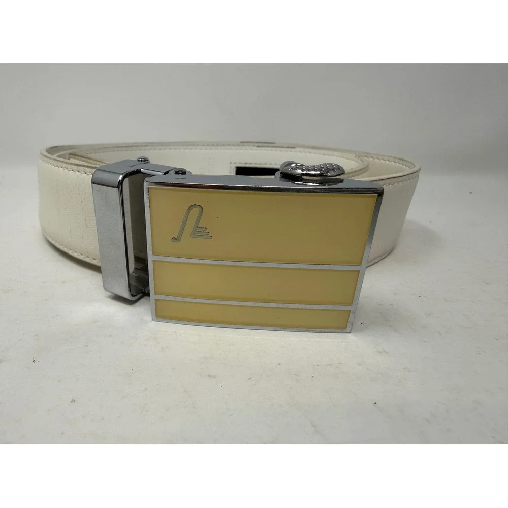 Mission Belt Mens White Leather Ratchet Belt Silver Buckle B140 40